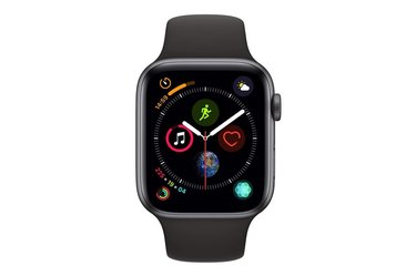 An image of an Apple smartwatch with a black band