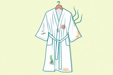 illustration of a hanging white bathrobe with stains on it