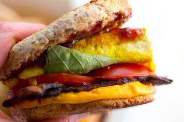 a close up of a vegan breakfast sandwich as an example of a meal prep breakfast