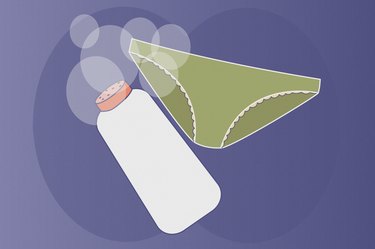 An illustration of a bottle of talcum powder next to a pair of underwear, to show the link between talcum powder and ovarian cancer