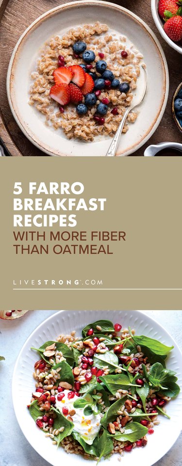 Custom pin of farro breakfast bowl recipes including maple cinnamon farro breakfast and a farro breakfast salad