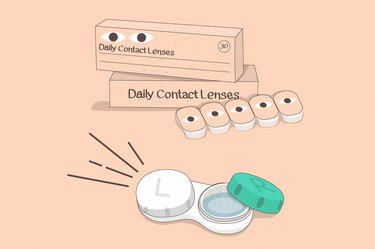 illustration of a box of daily contact lenses and a contact lens case, to represent re-wearing daily contacts