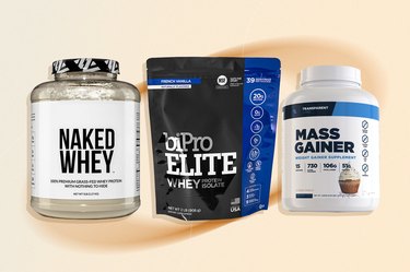 collage of 3 whey protein powders