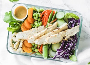 Asian-inspired Miso Chicken Salad in meal prep container