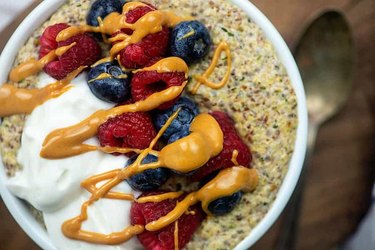 Keto Oatmeal Breakfast Bowl with berries and nut butter