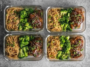 Sticky Ginger Soy Glazed Chicken dishes in meal prep containers