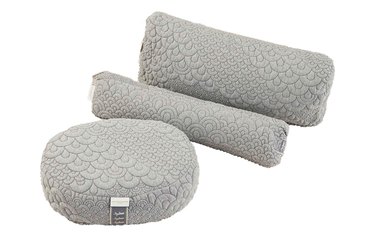 Three grey yoga pillows from Crystal Cove