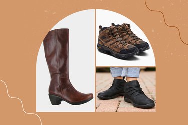 college of the best boots for flat feet against an orange background