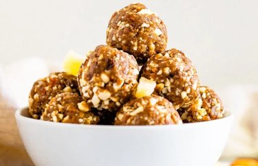 Gingerbread Energy Balls in a white bowl