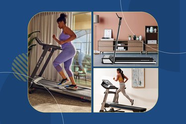 collage of the best folding treadmills that can fit under the bed for storage