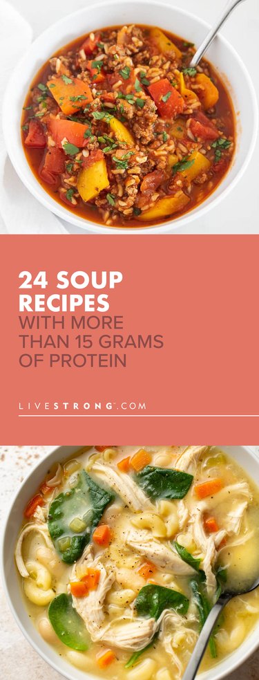 custom pin showing soup recipes that are high in protein