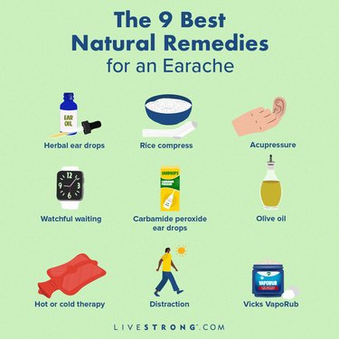 a graphic illustration of the best natural remedies for an earache, against a green background.