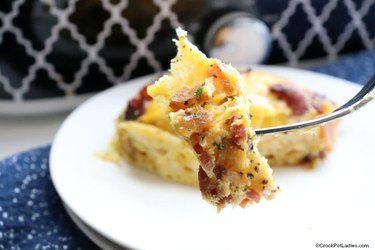 Crock-Pot biscuit breakfast casserole on a white plate