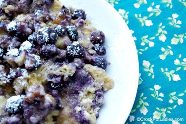 Crock-Pot Blueberry Breakfast Casserole on a white plate