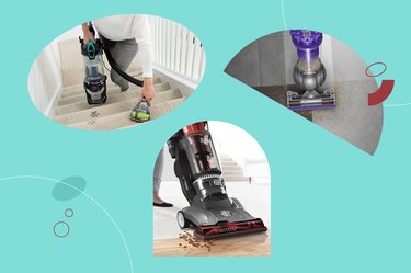 Collages of some of the best vacuums for indoor allergies on a teal background.