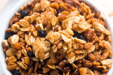 Five-ingredient slow cooker granola on a white plate