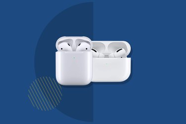 Apple AirPods against a blue background