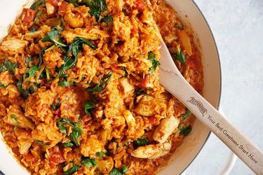 One-Pan Indian Chicken and Rice in bowl on table