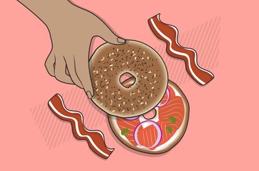 custom illustration showing bagel with smoked salmon and grilled bacon