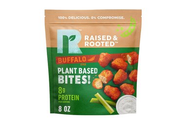 Raised & Rooted Plant Based Buffalo Style Bites as best high protein vegetarian snacks