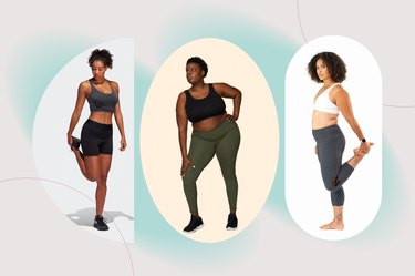 images of three women wearing the best period leggings for exercise