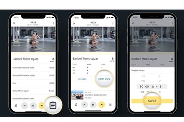 A triple screenshot showing how the weight logging works in the Centr app