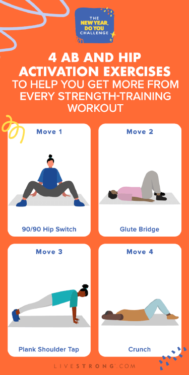 illustrated gif of ab and hip activation exercises