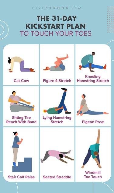 illustrated graphic of nine stretches to help you touch your toes