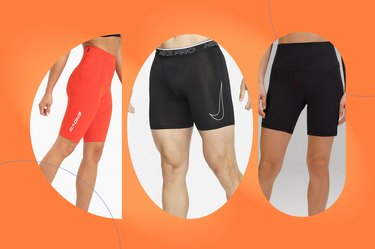 Three bike shorts on orange background