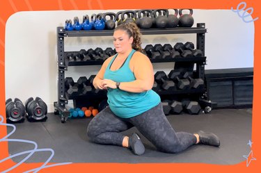 Trainer doing 90/90 hip switch during a hips and core activation workout