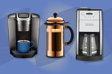 collage of coffee makers including appliances from Cuisinart, Keurig and Bodum