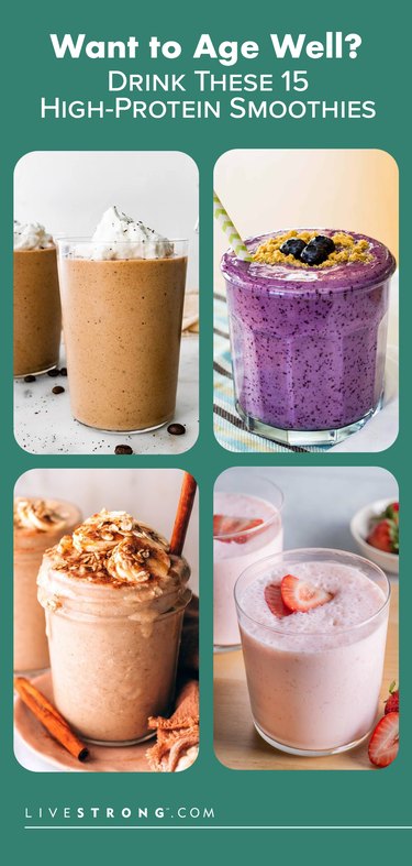 pin showing 4 high protein smoothie recipes with the story's headline on the top
