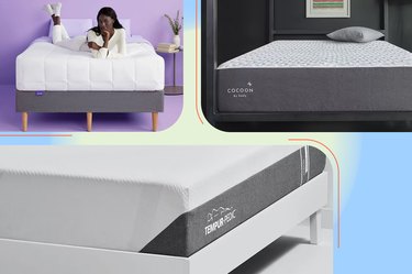 a collage of some of the mattresses on sale this Presidents' Day weekend