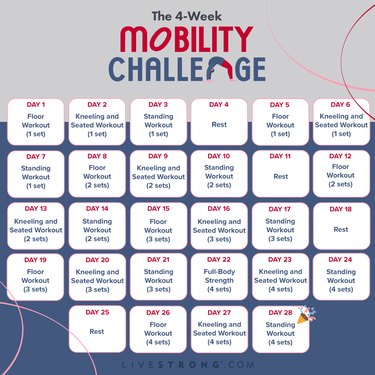 square calendar graphic for 4-week mobility challenge