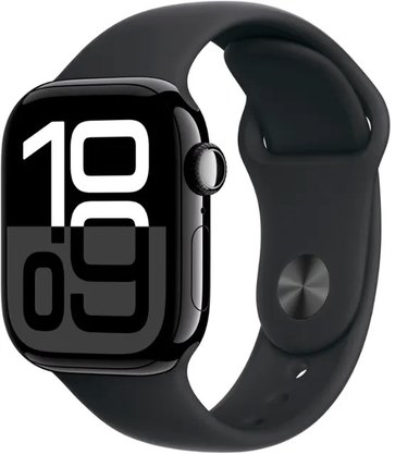 One of the best running watches, the  Apple Watch Series 10 in black looks clean and simple with the time in large numbers