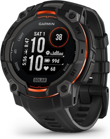 The Garmin Instinct 3 is the best running watch and looks rugged and high-tech in black