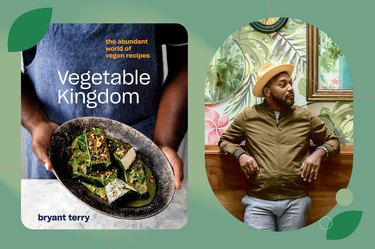 custom image of chef Bryant Terry next to his book Vegetable Kingdom