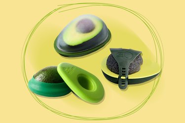 collage of different avocado savers from brands like farberware