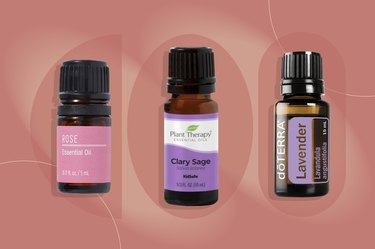 A collage of some of the best essential oils for PMS and cramps