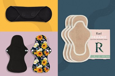 a collage of some of the best reusable menstrual pads