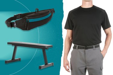Collage of best Walmart fitness gear on blue background