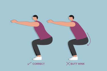 Illustration of a person doing a squat with proper form versus someone doing a butt wink squat.