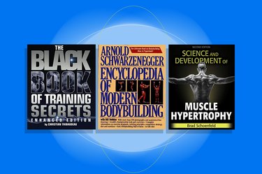Collage of best bodybuilding books on blue background