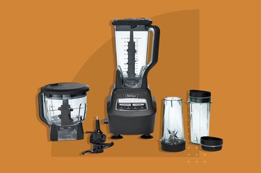 Isolated image of ninja blender with different attachments