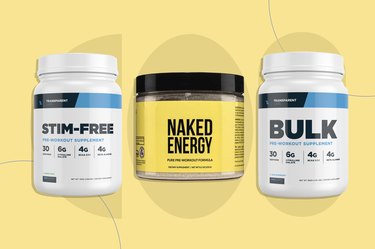 three of the best pre-workout supplements on yellow background