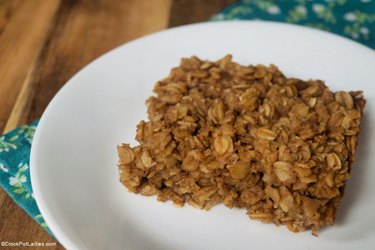 Crock-Pot oatmeal baked on a white plate