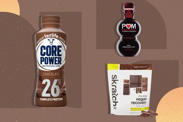 Three of the best recovery drinks after running on a chocolate brown background
