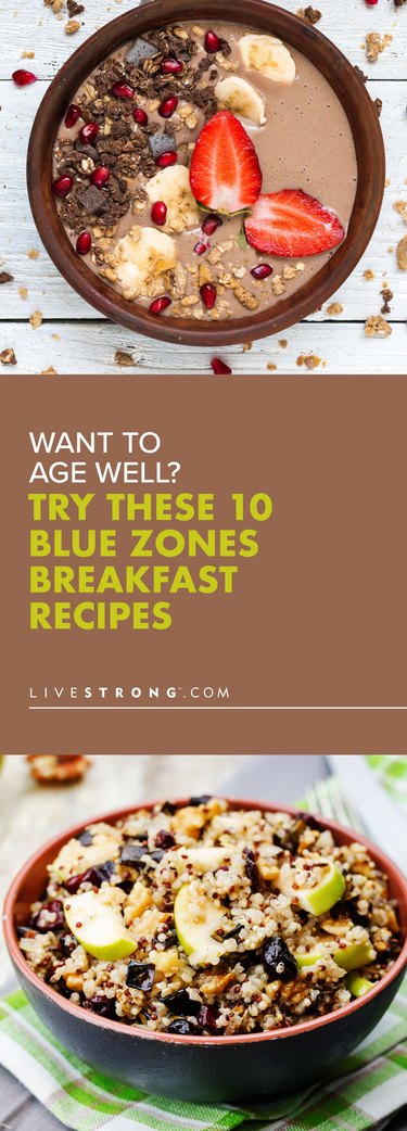 pin showing 2 Blue Zones breakfast recipes with story headline in middle