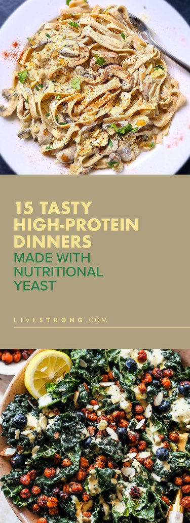 custom pin of nutritional yeast recipes like creamy mushroom pasta and kale blueberry salad
