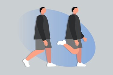 Illustration of a person doing the standing butt kick exercise